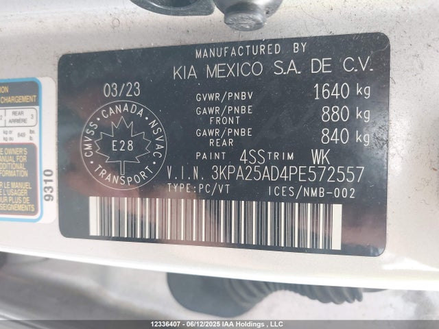 3KPA25AD4PE572557 KIA mpi gamma ii