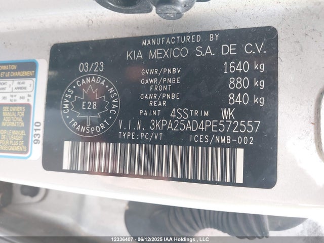 3KPA25AD4PE572557 KIA mpi gamma ii