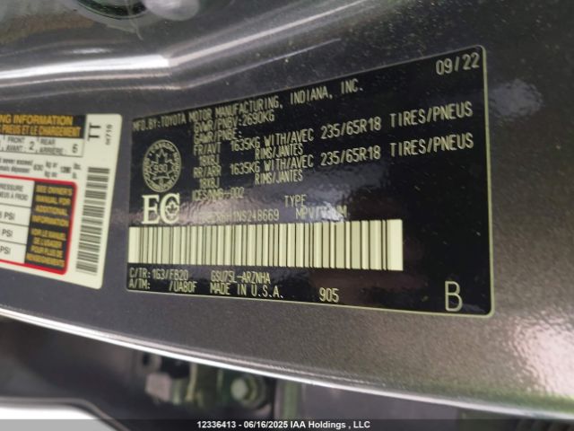 5TDBZRBH1NS248669 Toyota 2gr-fks