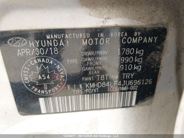 KMHD84LF4JU696126 Hyundai mpi nu