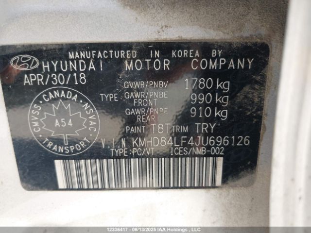 KMHD84LF4JU696126 Hyundai mpi nu