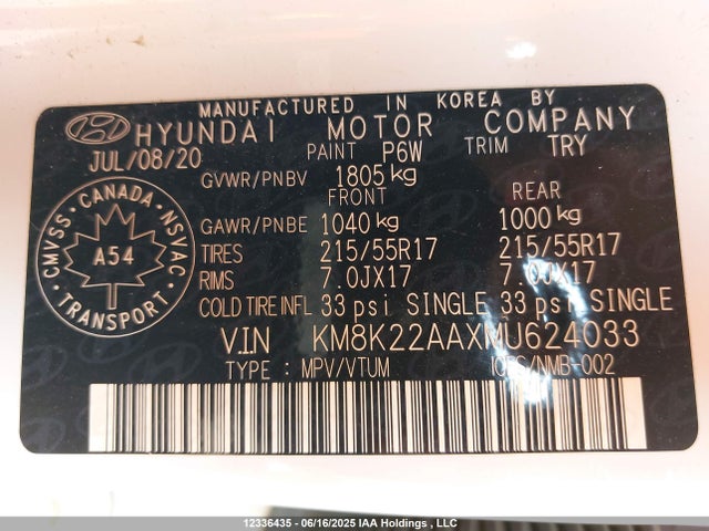 KM8K22AAXMU624033 Hyundai mpi nu