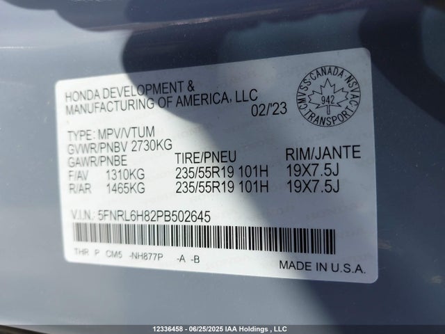 5FNRL6H82PB502645 Honda j35y7