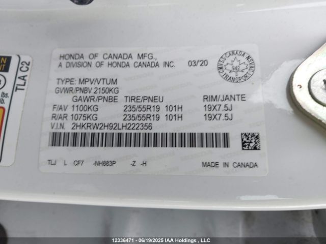 2HKRW2H92LH222356 Honda l15be