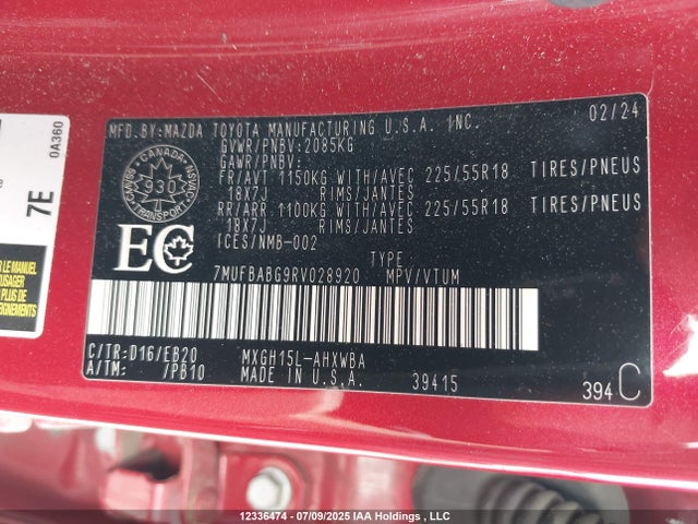7MUFBABG9RV028920 Toyota m20a-fxs
