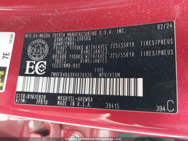 7MUFBABG9RV028920 Toyota m20a-fxs