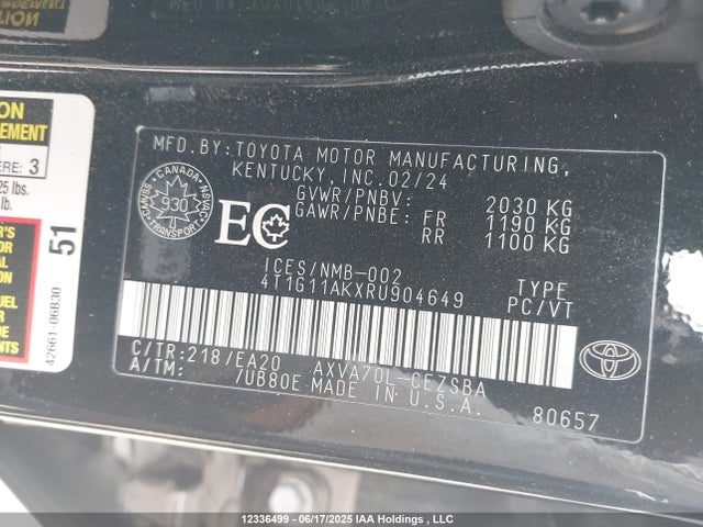 4T1G11AKXRU904649 Toyota a25a-fks