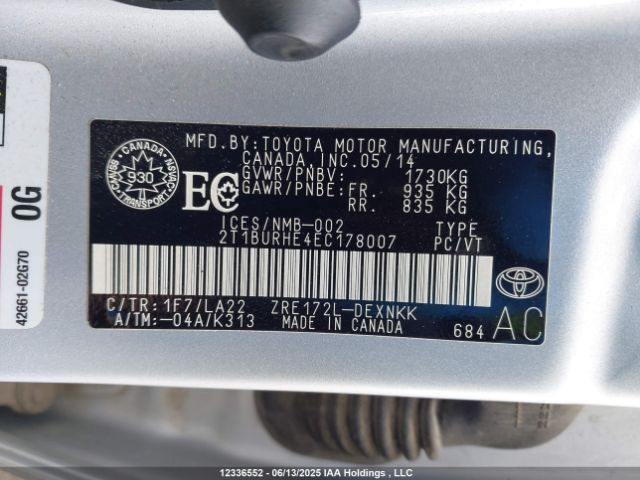 2T1BURHE4EC178007 Toyota 2zr-fe