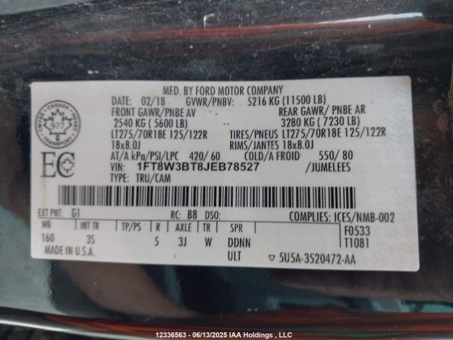 1FT8W3BT8JEB78527 Ford 2018
