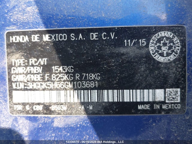 3HGGK5H56GM103681 Honda l15b1
