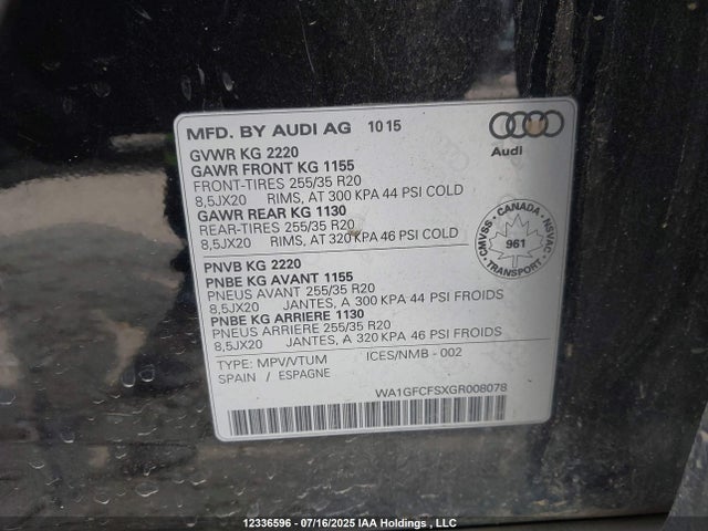 Audi Q3 2016 WA1GFCFSXGR008078 Image 9