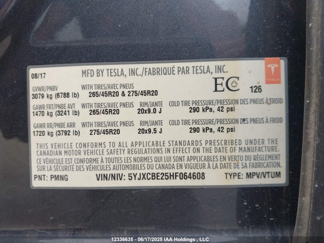5YJXCBE25HF064608 Tesla MODEL X