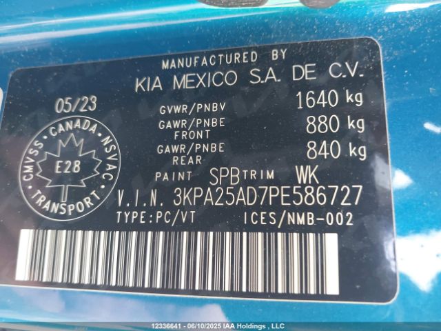 3KPA25AD7PE586727 KIA mpi gamma ii