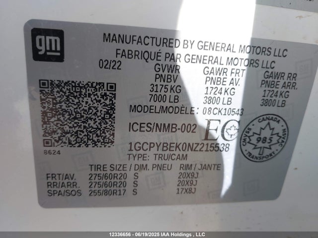 1GCPYBEK0NZ215538 Chevrolet l3b