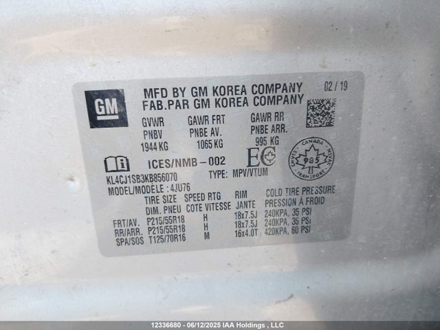 KL4CJ1SB3KB856070 Buick luv: mfi, variable valve timing, alum, e85 max