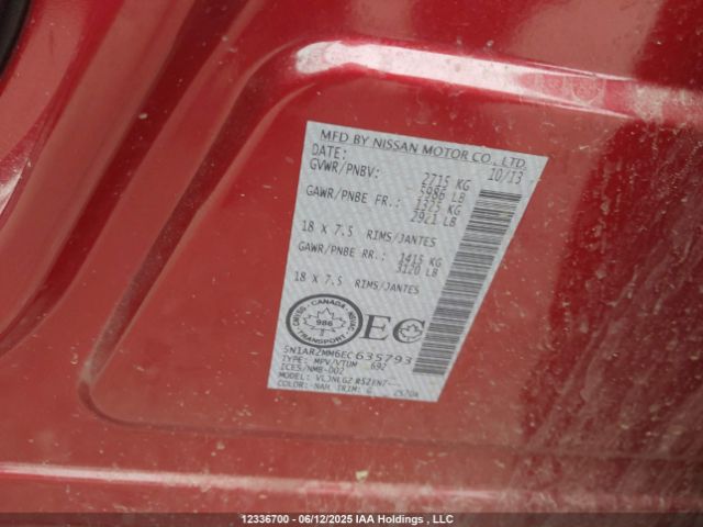 5N1AR2MM6EC635793 Nissan 2014