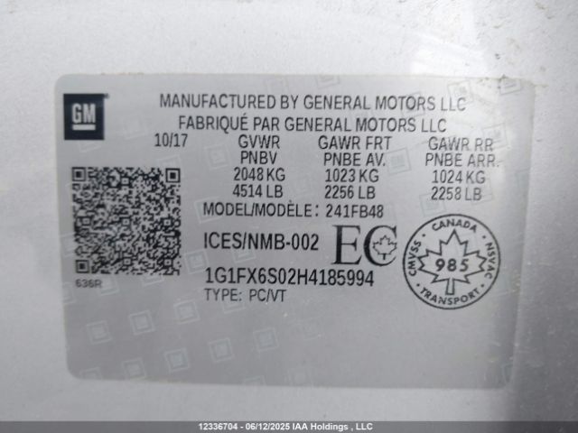 1G1FX6S02H4185994 Chevrolet 2017
