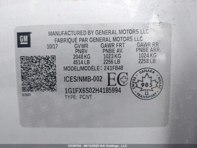 1G1FX6S02H4185994 Chevrolet 2017