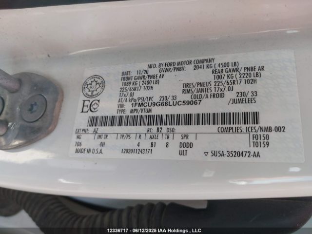1FMCU9G68LUC59067 Ford 2020