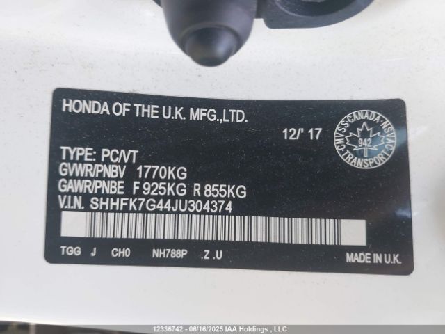 SHHFK7G44JU304374 Honda l15ba