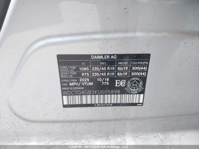 WDCTG4GB3KU005898 Mercedes-Benz 270