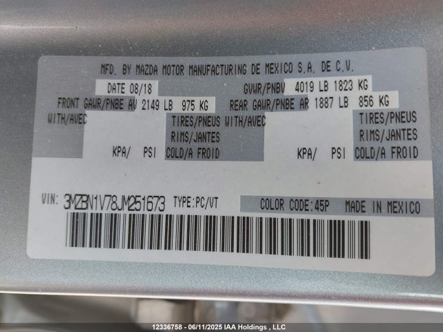 Mazda pe 2018 3MZBN1V78JM251673 Image 9