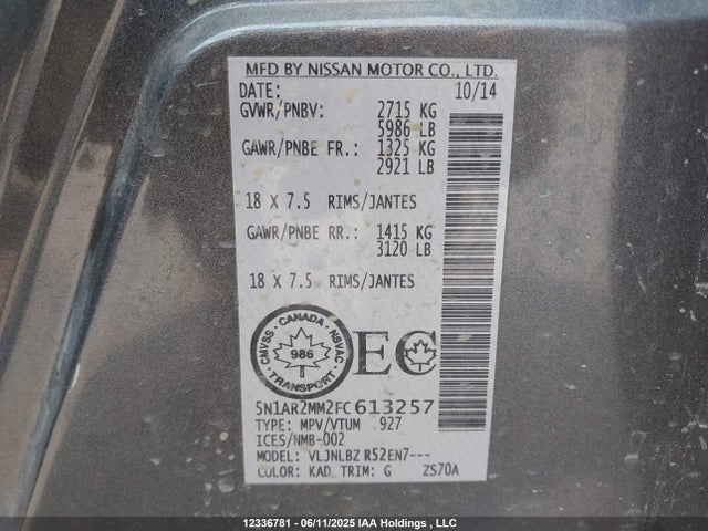 Nissan 2015 2015 5N1AR2MM2FC613257 Image 9