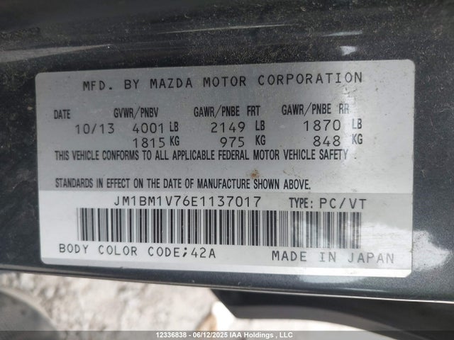 Продаж на аукціоні авто 2014 Mazda 3 Touring, vin: JM1BM1V76E1137017, номер лоту: 12336838