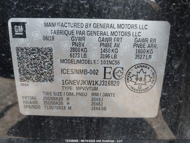 1GNEVJKW1KJ316820 Chevrolet lfy - spark ignited direct injection, atss, gen 1