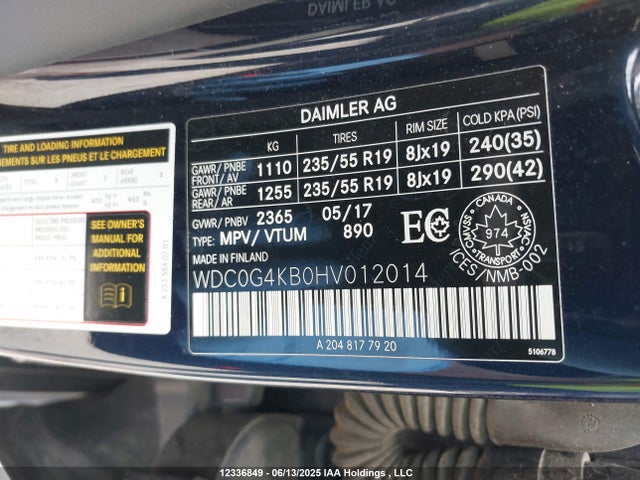 WDC0G4KB0HV012014 Mercedes-Benz m274