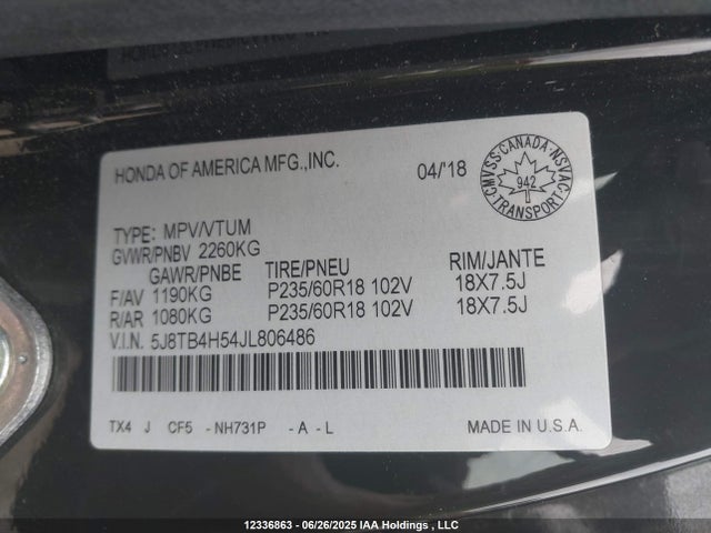 5J8TB4H54JL806486 Acura j35z2