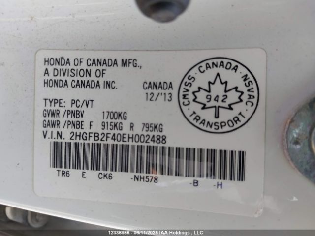 2HGFB2F40EH002488 Honda r18z1