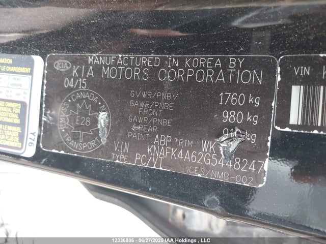 KNAFK4A62G5448247 KIA mpi nu