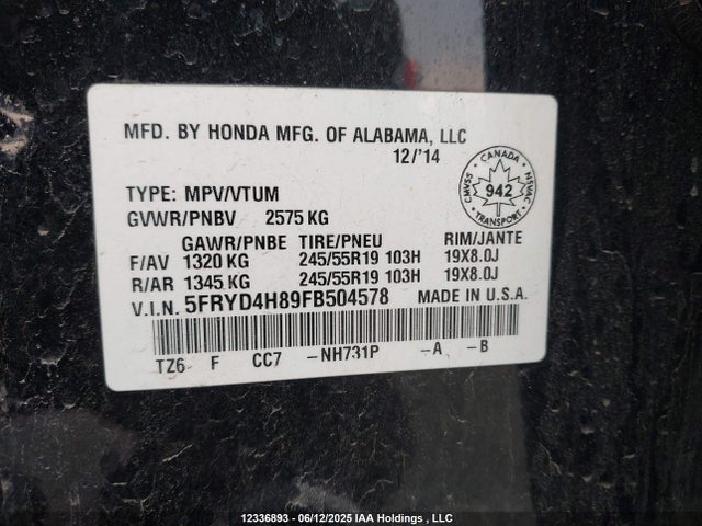 Acura j35y5 2015 5FRYD4H89FB504578 Image 18