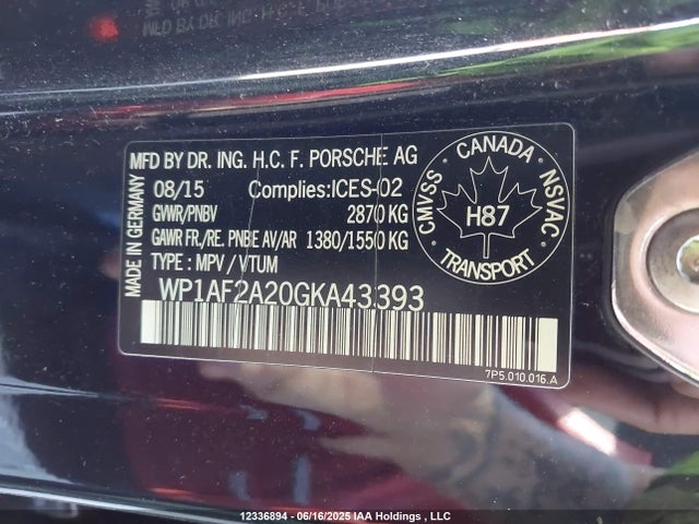 Porsche Cayenne Diesel 2016 WP1AF2A20GKA43393 Image 9