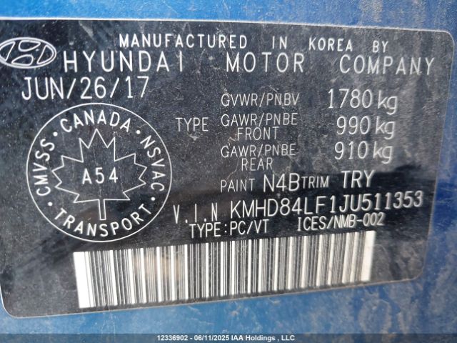 KMHD84LF1JU511353 Hyundai mpi nu