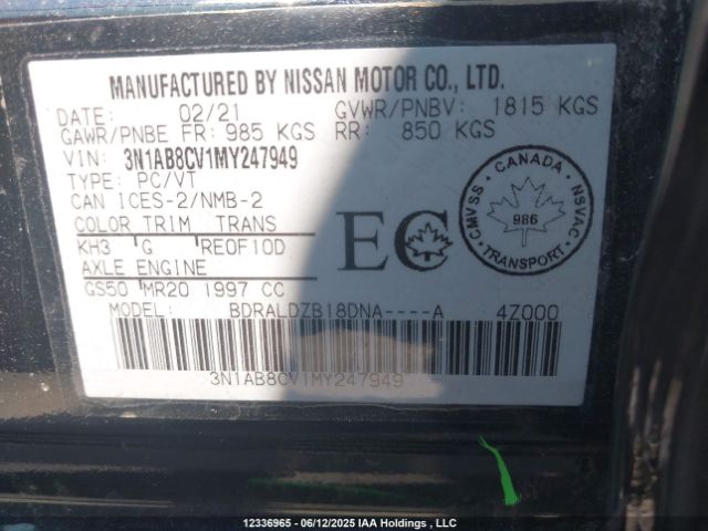 3N1AB8CV1MY247949 Nissan SENTRA SV