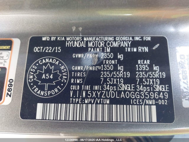 5XYZUDLA0GG359649 Hyundai t-gdi theta ii