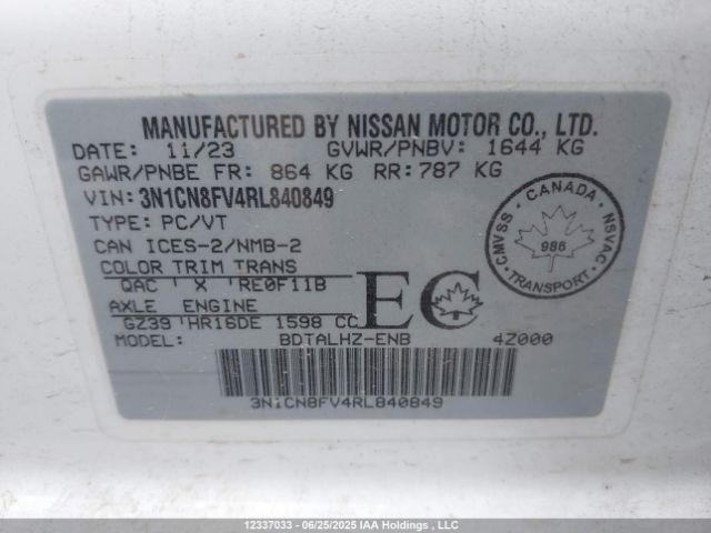 3N1CN8FV4RL840849 Nissan Versa