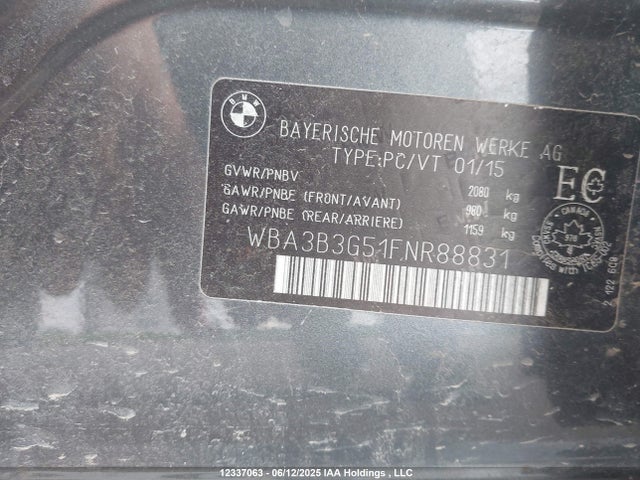 WBA3B3G51FNR88831 BMW 2015
