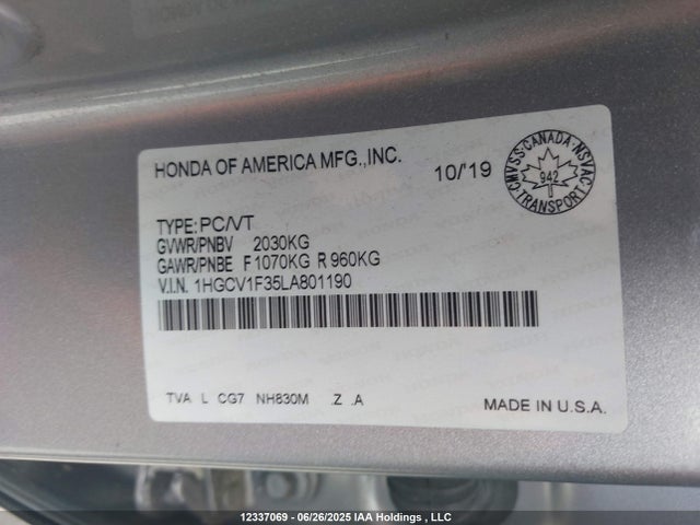Honda l15be 2020 1HGCV1F35LA801190 Image 18