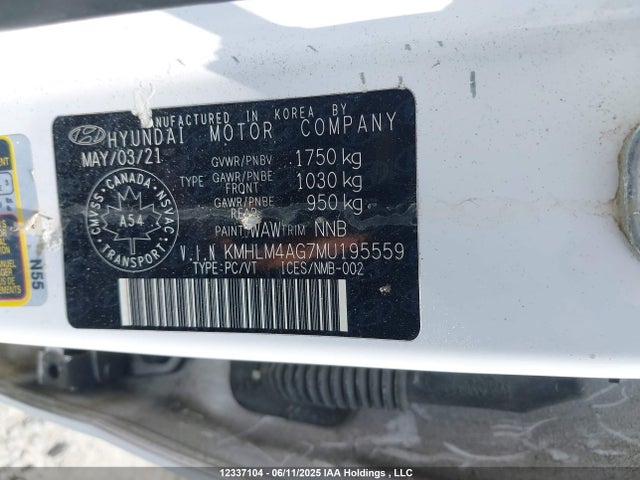 KMHLM4AG7MU195559 Hyundai mpi nu pe