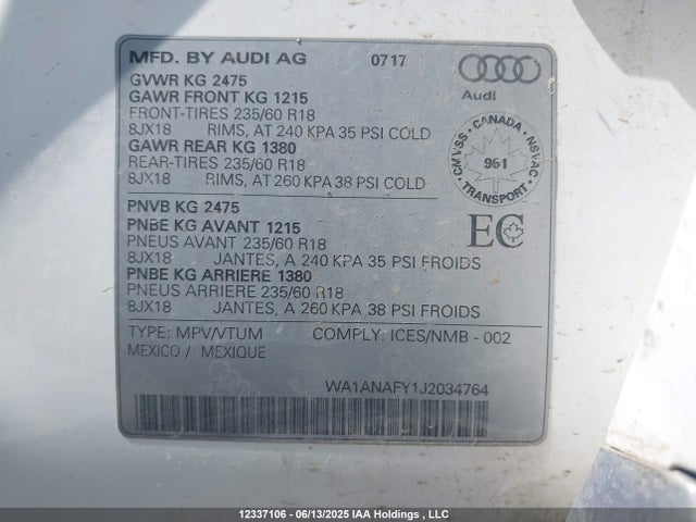 WA1ANAFY1J2034764 Audi Q5