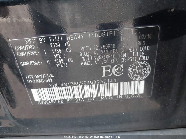 4S4BSCNC4G3297141 Subaru 2.5l c0