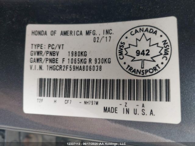 1HGCR2F59HA806038 Honda k24w1