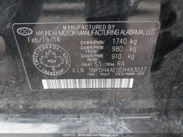 5NPDH4AE0EH493037 Hyundai dohc mpi nu