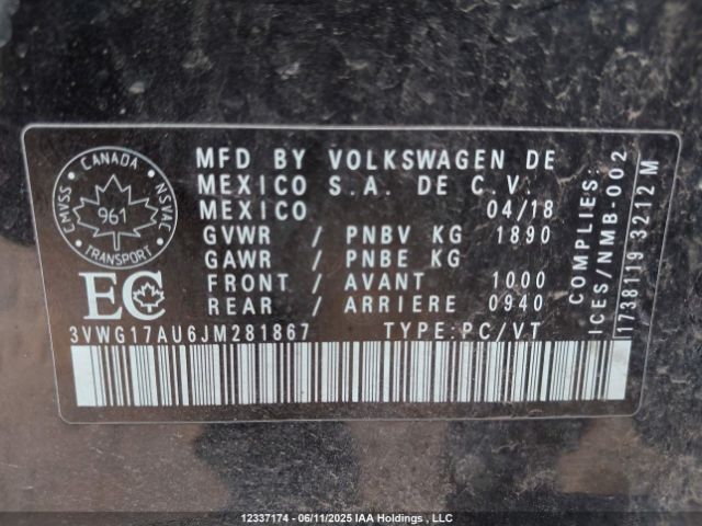 3VWG17AU6JM281867 Volkswagen Golf 1.8 Tsi Comfortline/1.8 Tsi Highline/1.8 Tsi Trendline