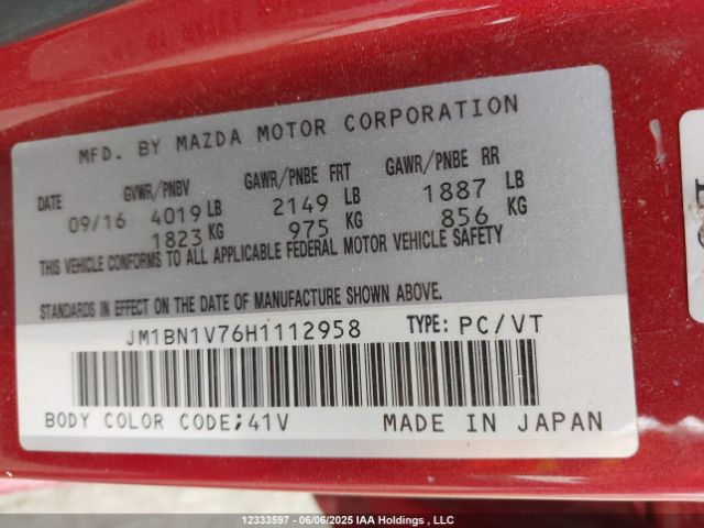 JM1BN1V76H1112958 Mazda Mazda3 Gs