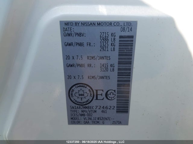 Nissan Pathfinder 2014 5N1AR2MM8EC724622 Image 9
