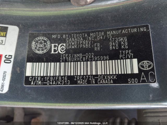 2T1BURHE8FC395996 Toyota COROLLA LE